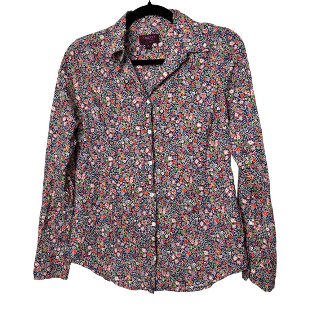 J. Crew Liberty Fabrics Kayoko Floral Indigo Sunset Multi Button Blouse Size 4